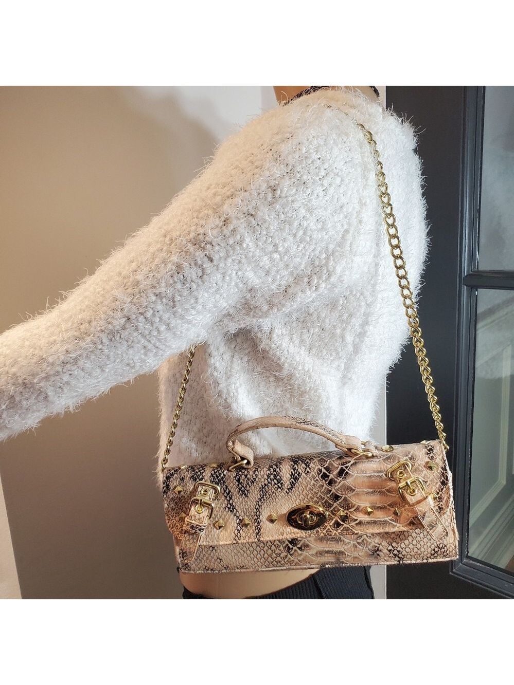 Y2K Snakeskin Buckle Shoulder Bag